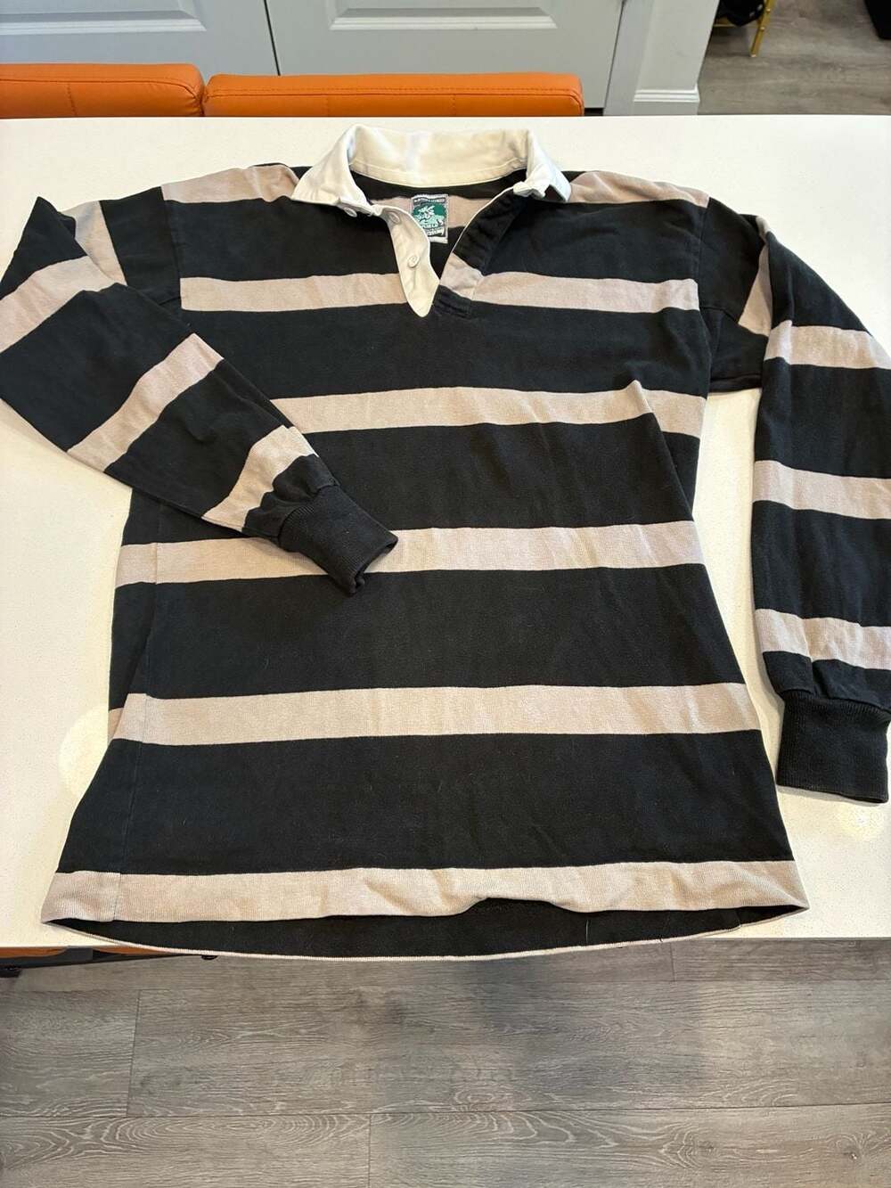 Vintage McIntosh & Seymour Rugby Shirt Black Beige Striped